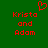 Green background with red pixelated text reading 'Krista and Adam' in two , a red heart symbol above the left