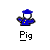 Pixelated character in blue uniform with yellow buttons and blue cap, holding a yellow object, with red and yellow visual effects appearing sequentially.
