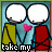 Pixelated stick figures in yellow and red suits hold a pink heart, with text changing from 'take my' to 'heart'.