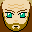 Pixel art face with light brown hair, teal eyes, and a brown beard showing three distinct mouth expressions against a solid background.