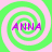 Four identical spiral patterns with alternating green and pink rings, each containing the text ANNA in purple pixelated letters.