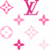 Pixelated pink and white icons including a stylized monogram, four-pointed stars, and circular patterns on a white background.