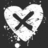 A heart-shaped icon with a black X inside, white splatter effect on dark gray background; red text "I promise" and "Im not okay" appear in separate