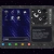 Pixelated interface with dark blue background, white circular elements, and colored square buttons at bottom.