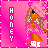 Pixelated animated buddy icon featuring a cartoon woman in pink dress with long brown hair, standing against pink gradient background with vertical "HONEY" text on left and partial "ARE" text at bottom right.