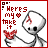 Pixelated cartoon character holds red heart-shaped object while text reads 'Heres my take it' with small heart symbol.