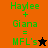 Green text on orange and brown backgrounds reads 'Haylee + Giana = MFL's' with a black star icon in one frame and an orange star icon in another.