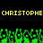 Yellow pixelated text 'CHRISTOPHE CHRISTOPHE' spans the top against a black background, with green pixelated shapes below.