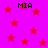 A static image with a bright pink background filled with red stars and four instances of the text 'MIA' in black pixelated font.