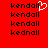 Red background with black text 'kendall' and a white pixelated heart symbol above the first
