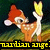 Pixelated cartoon deer wearing red Santa hat with white trim, holding yellow object, standing on green grass against dark background with yellow text below.