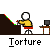 Pixel art animation of a stick figure in yellow shirt and red pants interacting with objects, including caged figures and red platforms.