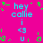 A static image with a bright pink background featuring repeated cyan text 'hey callie i <3 u' and scattered green pixelated shapes.