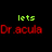 Pixelated text displays 'lets', 'dr.acula', 'get', 'Dr.acula', and 'invisible' in green and red on a black background with a gray rectangle.