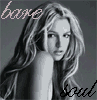Black-and-white image of a woman with long wavy hair resting her head on one shoulder, overlaid with text "bare" and "soul" in script fonts.