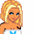 Pixelated cartoon character in cheerleader outfit with blue and white colors, showing multiple frames of a standing pose with slight movement.