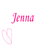 Four color variations of the name 'Jenna' with heart symbols, each in distinct hues and animation states on a white background.