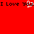 Red background with black text "I Love You" repeated, featuring a white pixelated heart replacing the 'o' in the second 'You'.