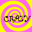 Four identical display the word "CRAZY" in black pixelated text over a yellow and pink spiral background