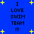 Blue background with yellow stars and black text reading "I LOVE SWIM TEAM !!!" in two vertical