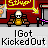 Pixelated character with white hair and yellow shirt sits on brown bench, surrounded by red background with 'Slay' text above.