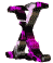 Animated sequence of stylized X-shaped figures in purple, black, and white with varying pixelated patterns
