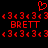 Red pixelated text and symbols on black background with heart symbol above repeating '3' and 'BRETT' text.