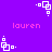 Purple background with repeating white square patterns and pink text reading 'lauren' in four locations.