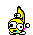 Pixelated yellow banana character with large white eyes, red mouth, and blue drool in multiple poses including raised arms and side views.