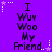 Purple background with repeated text "I Wuv Woo My Friend." and white star decorations in a