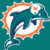 Miami Dolphins logo with orange and teal color variations, text reading 'Miami Dolphins 2004' in pixelated orange font on white background.