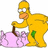 Pixelated yellow cartoon character with orange nose holds brown handle of pink cloud-shaped object, green leaf on right side of body, white shirt, gray glasses, static image.