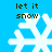 Pixelated snowflake icon with "let it snow" text on blue background, showing two distinct animation states of the same design.