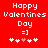 Red background with white pixelated text reading 'Happy Valentines Day =]' and five heart symbols, where the third heart is pink.