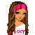 Pixel art contact sheet showing three frames of an animated icon featuring a cartoon woman with long brown hair, pink headband, and white top with red text, holding a pink handbag and wearing pink strappy shoes.