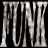 Static 48x48 pixel icon with metallic silver text on black background, showing stylized letters in a bold serif font with visible anti-aliasing and dithering effects.