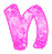 Three pink 'M' letters with white outlines on gray background, each letter has pixelated texture and slight variations in shape.