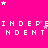 A bright pink background with white pixelated text repeating 'INDEPEI' and 'NDEMT', scattered small stars, and a gray rectangle in the bottom-right corner.