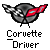 Pixelated icon of a gray teapot with red accents and white checkered patterns on its spout, labeled 'Corvette Driver' in pixelated text below.