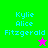 Pixelated text 'Kylie Alice Fitzgerald' in cyan on green and magenta backgrounds with a star symbol, alternating between pink and green stars.