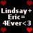 Pixelated text and red heart icons on a black background, with repeated 'Lindsay + Lindsay + Eric = 4Ever<3' phrases.