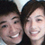 Two pixelated faces in close-up, both smiling with visible teeth and dark hair against a light background.