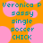 Pixelated text on an orange background with pink circular shapes, displaying 'Veronica P', 'sassy', 'single', 'soccer', and 'CHICK' in two identical vertical