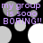 Pixelated text reads 'my group is sooo BORING!!' over a black background with shifting gray and white circles.