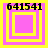 Four identical square display a yellow and pink layered square design with black text at the top