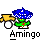 Pixelated character with green body and blue sombrero, holding white sphere, in various poses with yellow hands and green vine-like base.