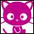 Pixelated pink cat mascot with white wings and large eyes on left, next to black background with pixelated text "Anime IM" above cursive "cOm" on right.