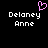 Pixelated text 'Delaney Anne' appears twice on a black background with a pink heart symbol above the left instance.