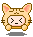 Pixel art avatar of a character in a cat costume with closed eyes, showing two distinct poses with hands positioned differently.