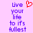 Pixelated purple text on light purple background with red heart symbol above text.